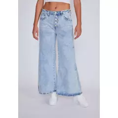 SIOUX - Jeans Mujer Wide Leg Apertura Costado Azul Sioux