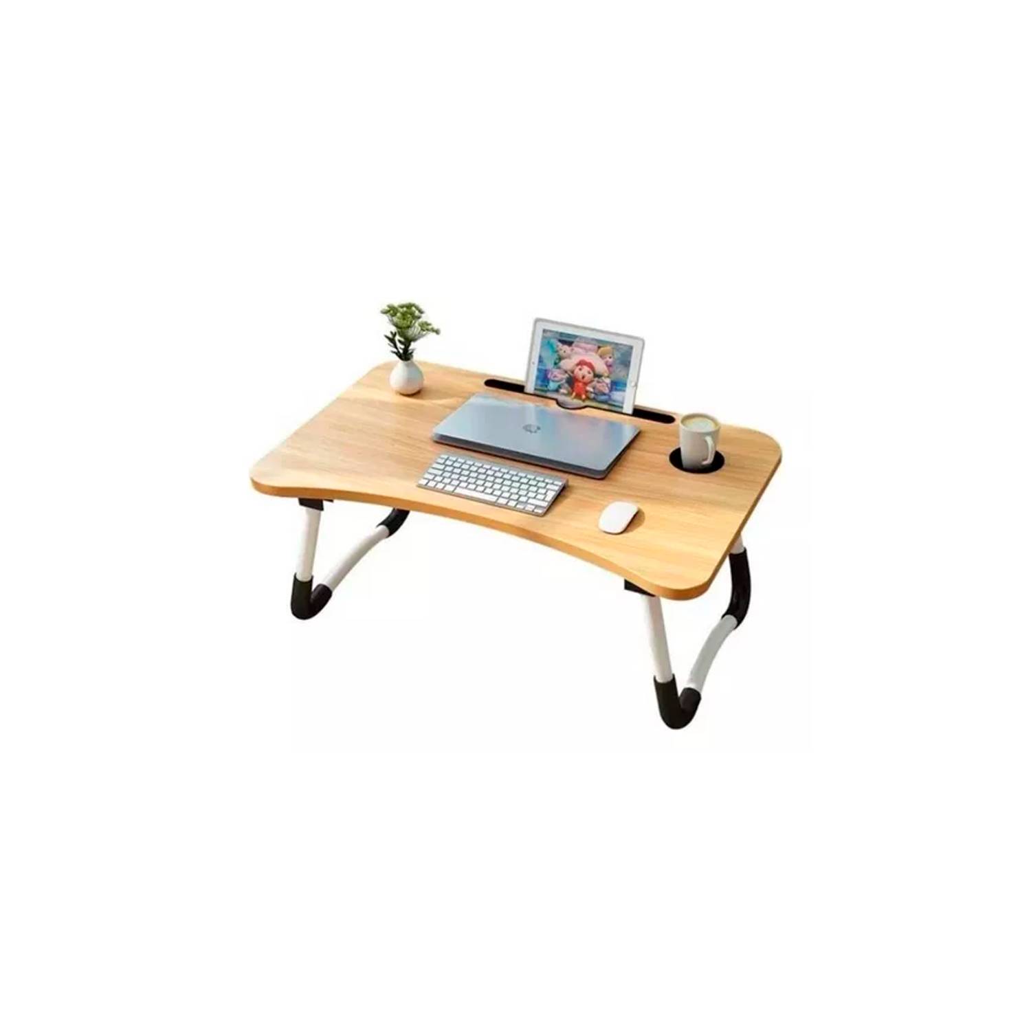 Mesa Plegable Para Cama Y Notebook Multifuncional De Madera Oscura