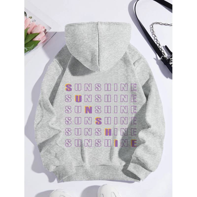 MOSS ROSE - Sudadera con capucha estampada de letras para mujer gris claro