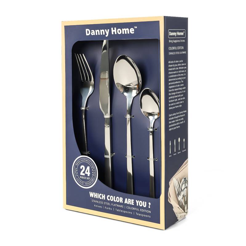 DANNY HOME Set de 24 Cubiertos Negros Titanium Coated Plus Danny Home