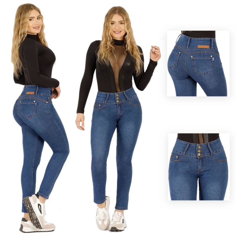 Jeans Mujer Tiro Alto Levanta Cola Calce Perfecto Original
