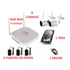 SAFECOM - Kit NVR WIFI 8 Canales + 2 Camaras + 1 Tera + mause
