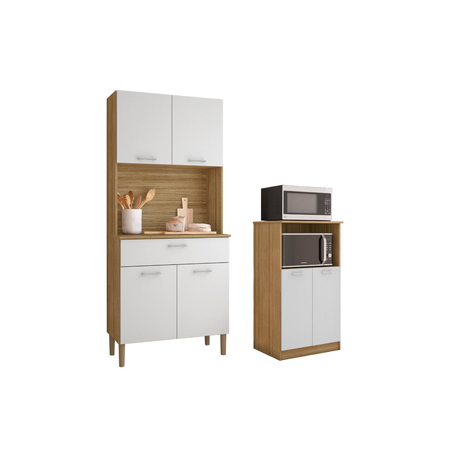 Mueble de Cocina Carro para Microondas con Ruedas Mueble 2 Puertas 1 Cajón  3 Estantes - Blanco