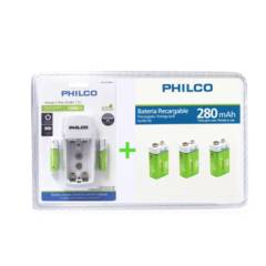 PHILCO - Pack Philco Cargador + 2 Baterías Recargables 9v 280 Mah