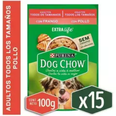 DOG CHOW - Pack x15 Alimento húmedo perro Dog Chow cPollo 100g Xl