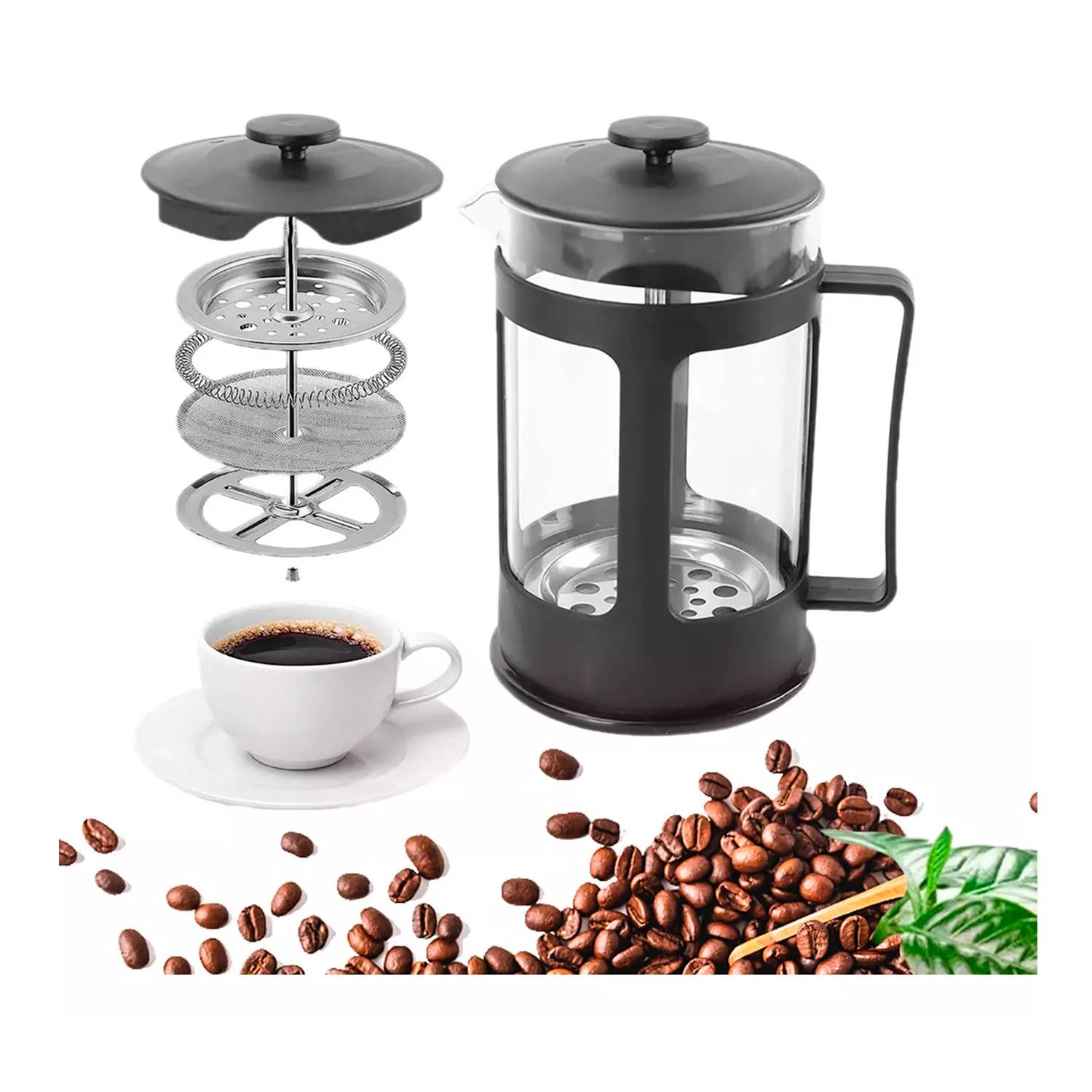 Cafetera francesa vidrio 1000 ml Negro