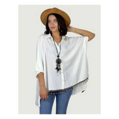 ENIGMATICA BOUTIQUE - Blusa Holgada con Amarras y Diseño Colgante Beige ENIGMATICA BOUTIQUE