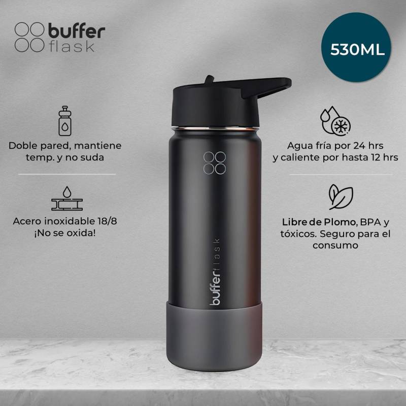 BUFFER FLASK Botella Agua Dep Ciclismo Gym Buffer Colador Funda - Negro
