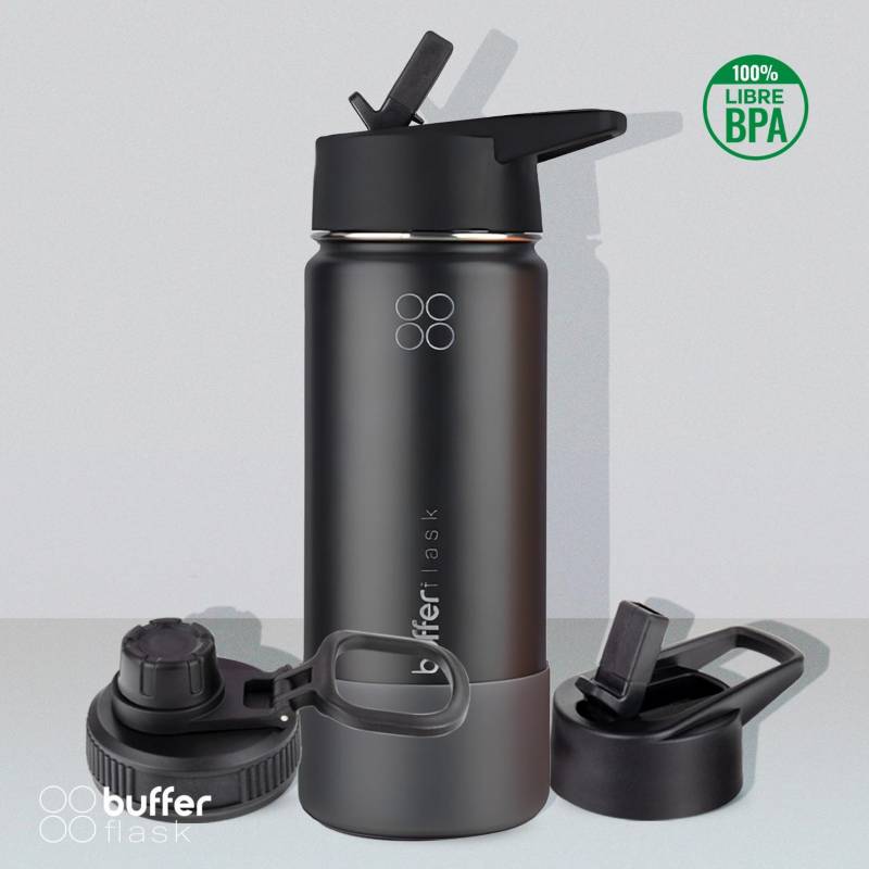 BUFFER FLASK Botella Agua Dep Ciclismo Gym Buffer Colador Funda - Negro