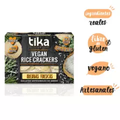 TIKA ARTESAN FOODS - Vegan Rice Crackers Hierbas Frescas 100g - Tika
