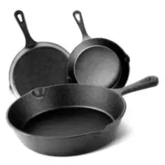 BLUEDREAMER - Sartén  hierro fundido Juego  sartenes wok de 3 piezas