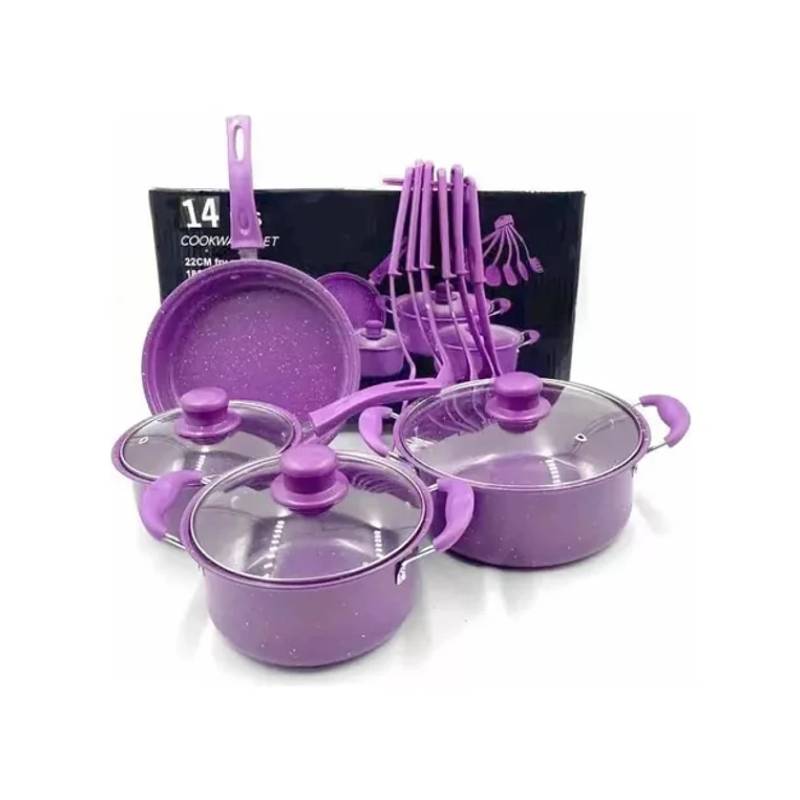 Juego de ollas y sartenes – 14 piezas – Utensilios de cocina profesional  antiadherente para el hogar – Ollas con tapas – Sartenes – Apto para  estufas