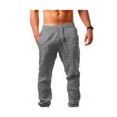 GENERICO - Pantalones deportivos de ocio algodón y lino para hombresGris