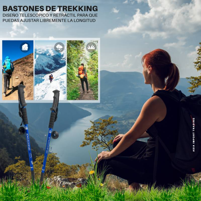 PWRFITNESS Pack de 2 Bastones Trekking Antishock Azul