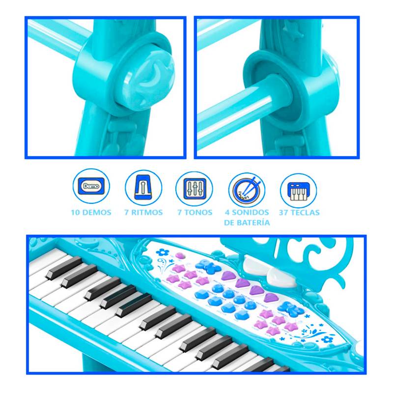 Piano De Juguete Para Bebes Niño Niña Con Microfono 37 Teclas 2 Colores  Calidad