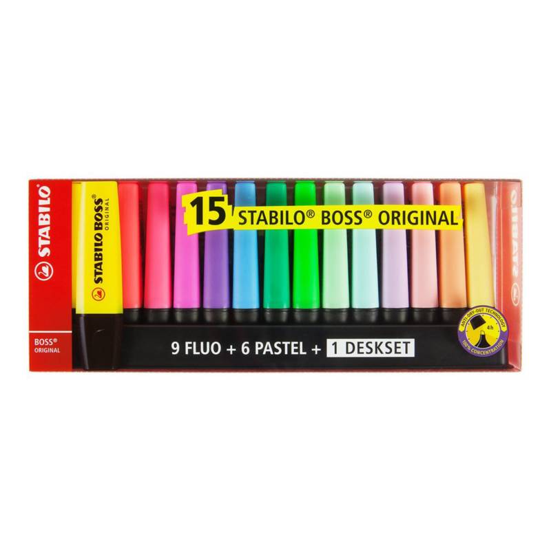Marcador Fluor Stabilo Boss 70 Fluo/Pastel Estuche De 15 (9 Fluo + 6 Pastel)