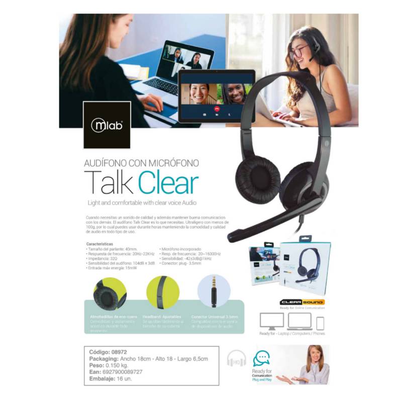 MICROLAB Audifonos Mlab Talk Clear 8972 Jack 3.5mm Negro