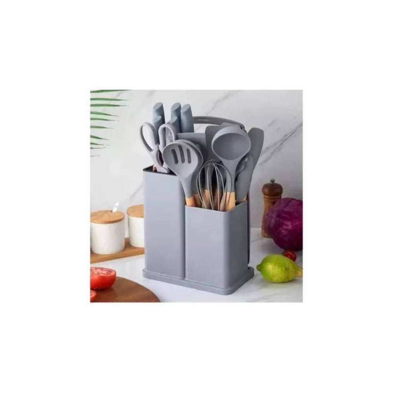 Set de Utensilios para Cocina y Reposteria de Silicona Gris GENERICO