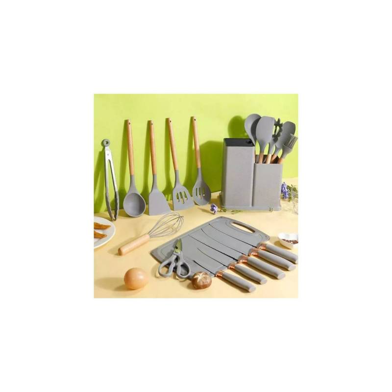 Set de Utensilios para Cocina y Reposteria de Silicona Gris GENERICO