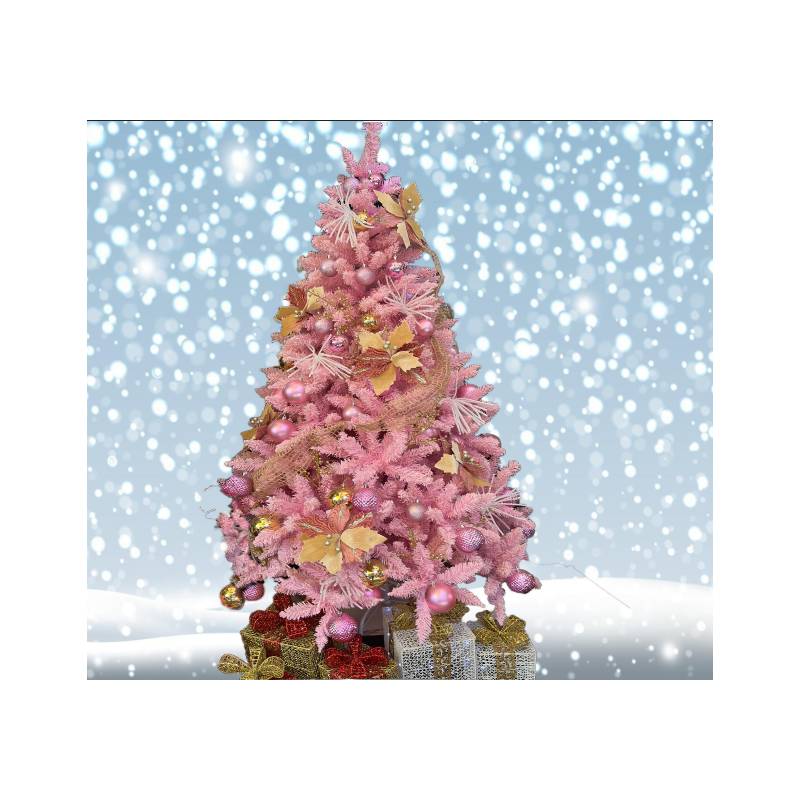 GENERICO - Árbol De Navidad nevado 1,8 m, Con Adornos Color Rosa