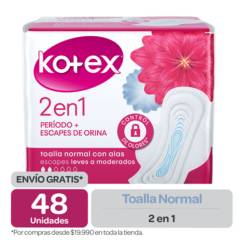 KOTEX - Toalla Higiénica Kotex 2 en 1 - 48 un (6 paq. x 8)