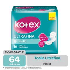 KOTEX - Toalla Higiénica Kotex Ultrafina Malla 64 un - 4 paqx16