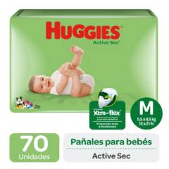 HUGGIES - Pañales Huggies Active Sec - Paq. 70 un - Talla M