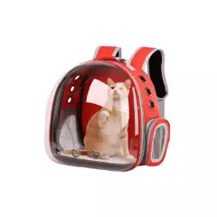 GENERICO - Mochila Bolso Transportes Transparente Mascotas Perros Gatos Color Roja