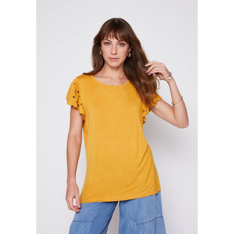 FAMILY SHOP Polera Mujer Vuelo Tacha Mostaza Family Shop