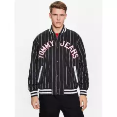 TOMMY HILFIGER - Bomber Relaxed Pinstripe Negro Tommy Jeans