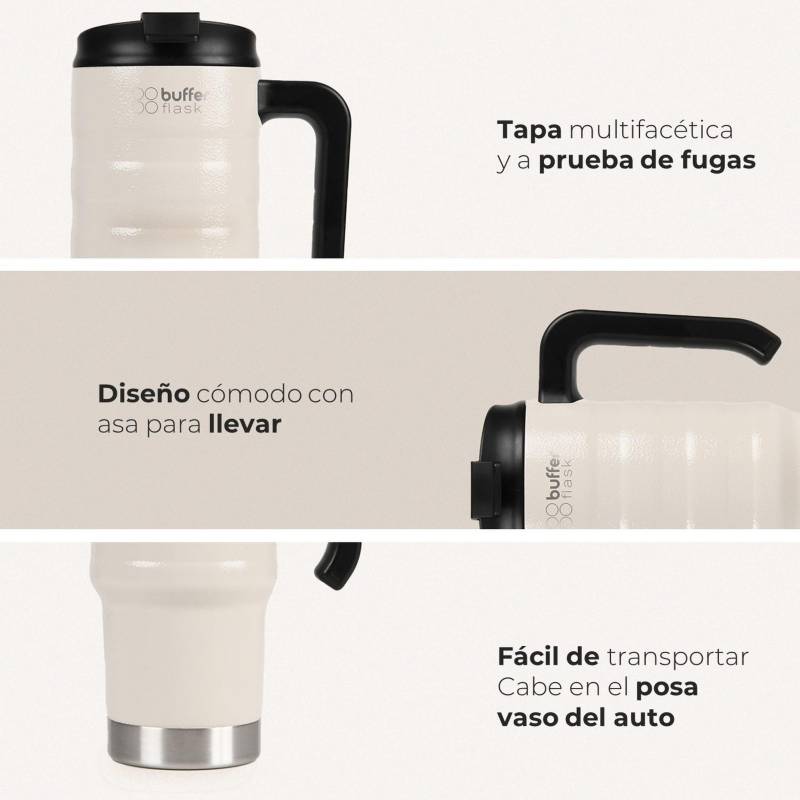 BUFFER FLASK Mug Vaso Termo Agua Cafe 700ml AceroInox +Tapas - Negro