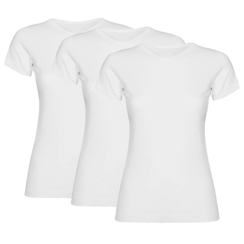 GENERICO - 3 Poleras Mujer 100% algodón S/3XL Camiseta Franela - Blanco