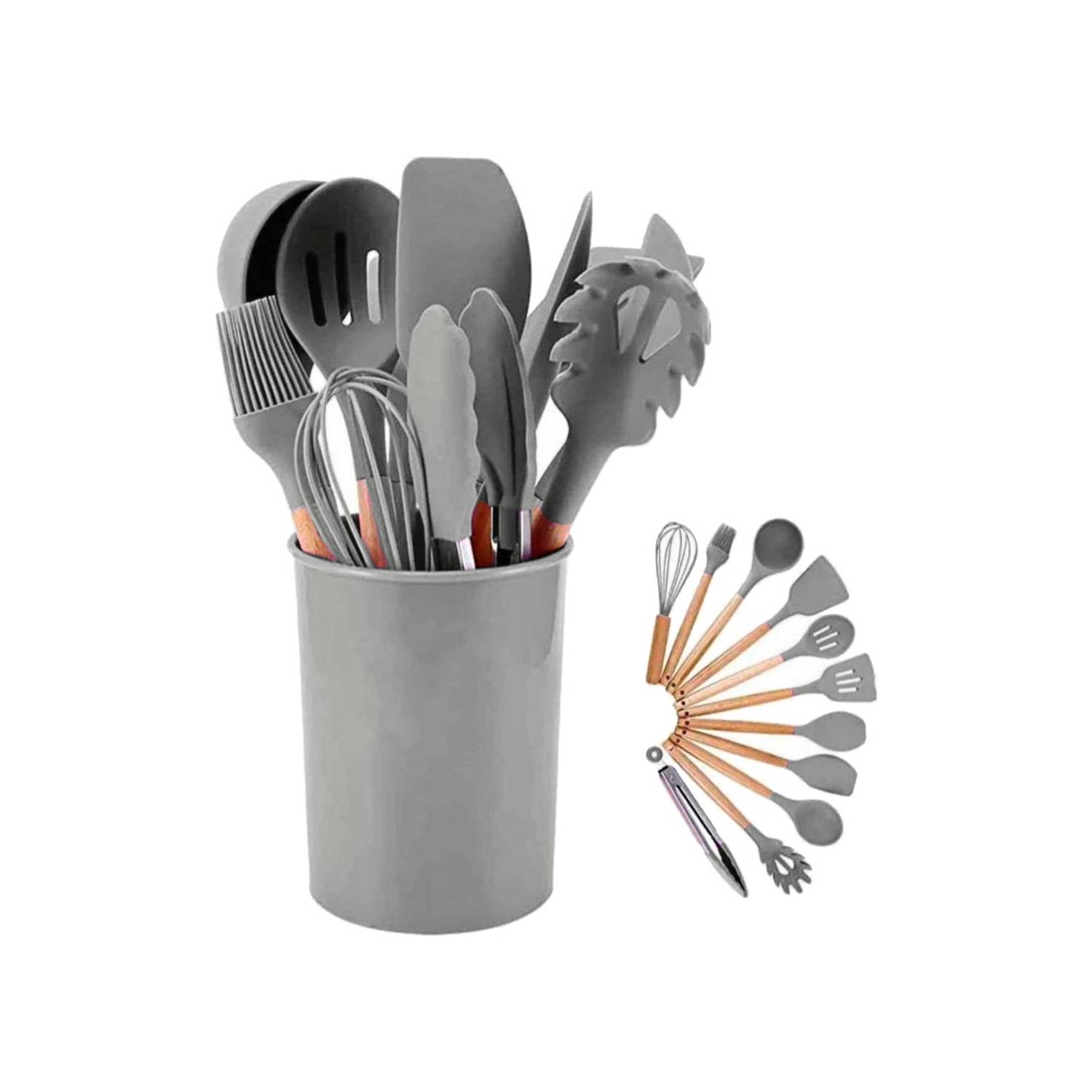 Set de Utensilios para Cocina y Reposteria de Silicona Gris GENERICO