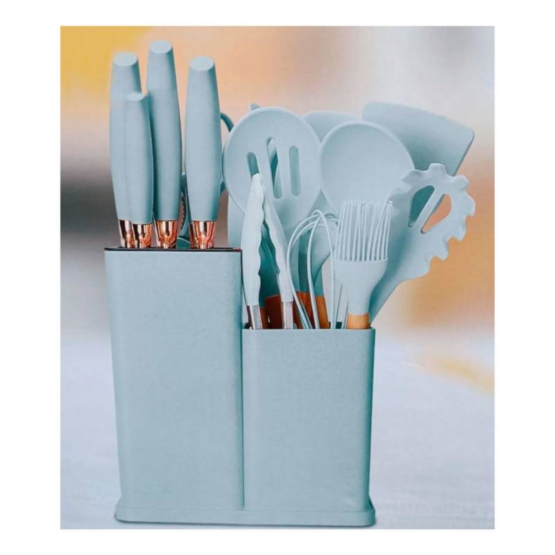 GENERICO Juego Utensilios de cocina silicona con madera 10 pcs Verde