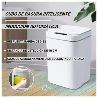 Papelera Inteligente De Sensor De 16 Ltro + 50 Bolsas Gris