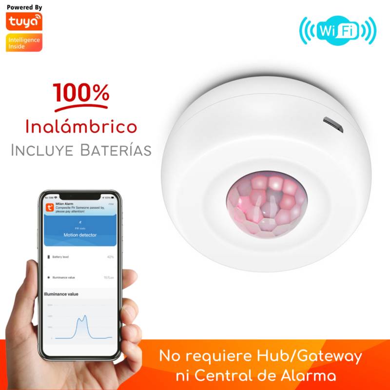 Sensor Movimiento Inalámbrico 360° Infrarrojo Alarma Wifi