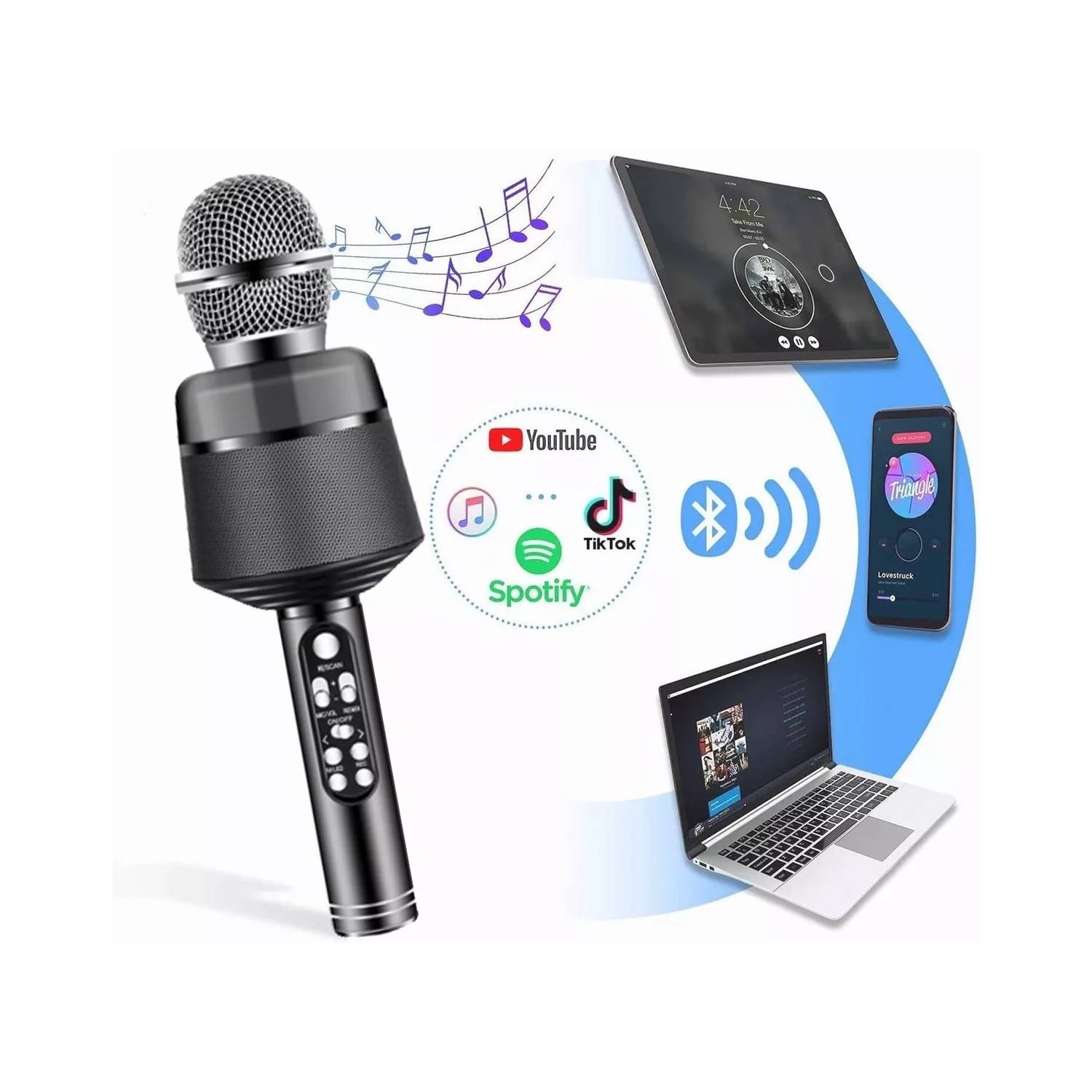 Microfono karaoke bluetooth con led
