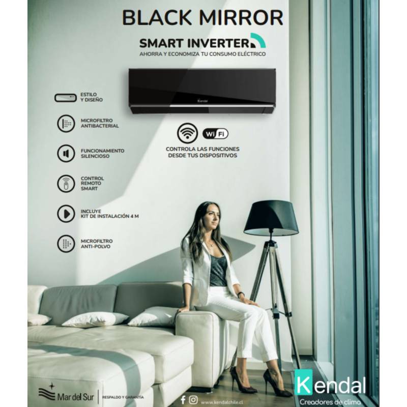 Kendal Aire Acondicionado Kendal Black Mirror Inverter 12000 Btu Con Wifi 5981