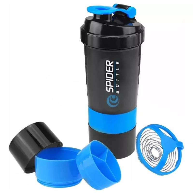 Vaso Proteina Botella Shaker Para Batido Botella Gym 3 En 1 Azul