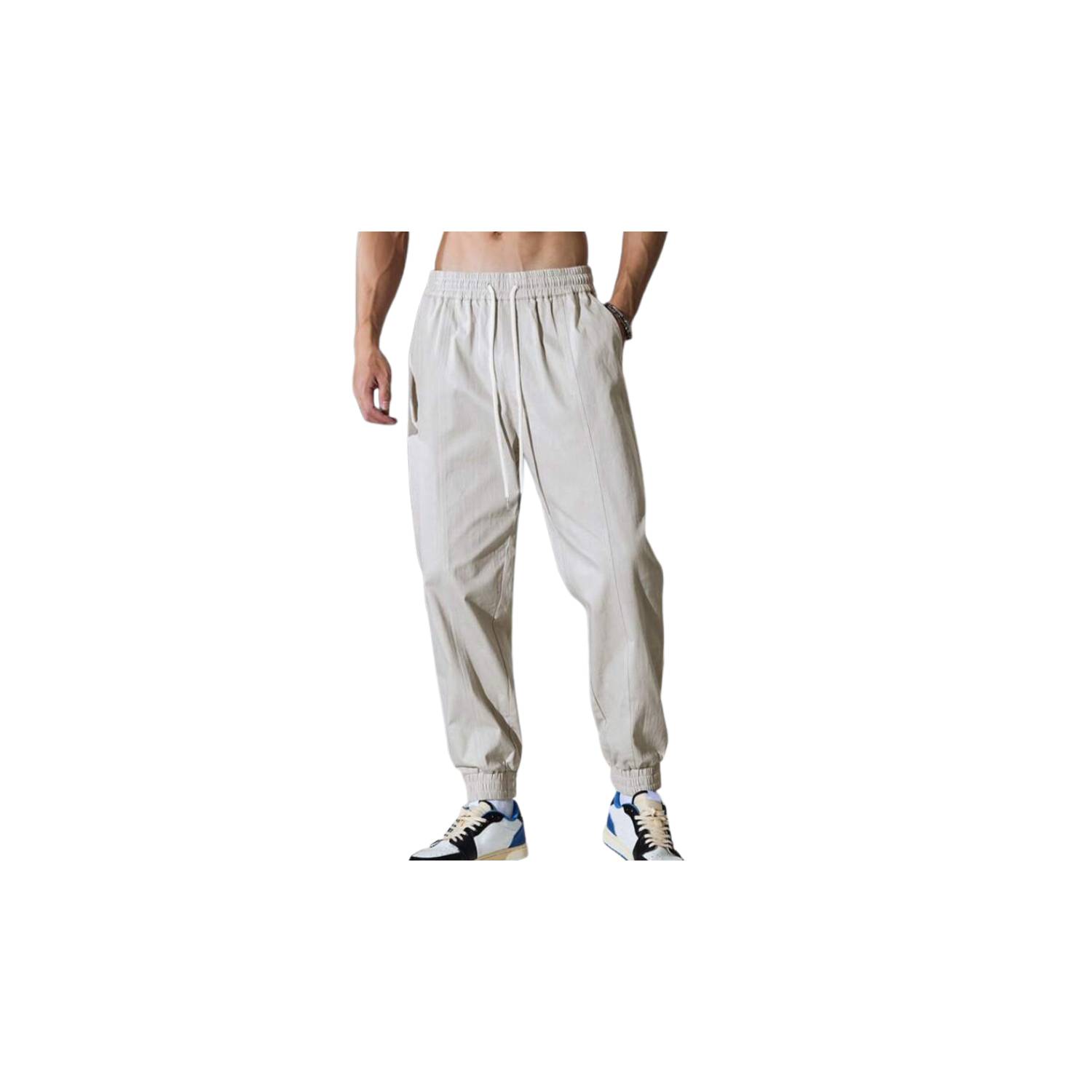 Hombres Pantalones deportivos de cintura con cordón con bolsillo oblicuo