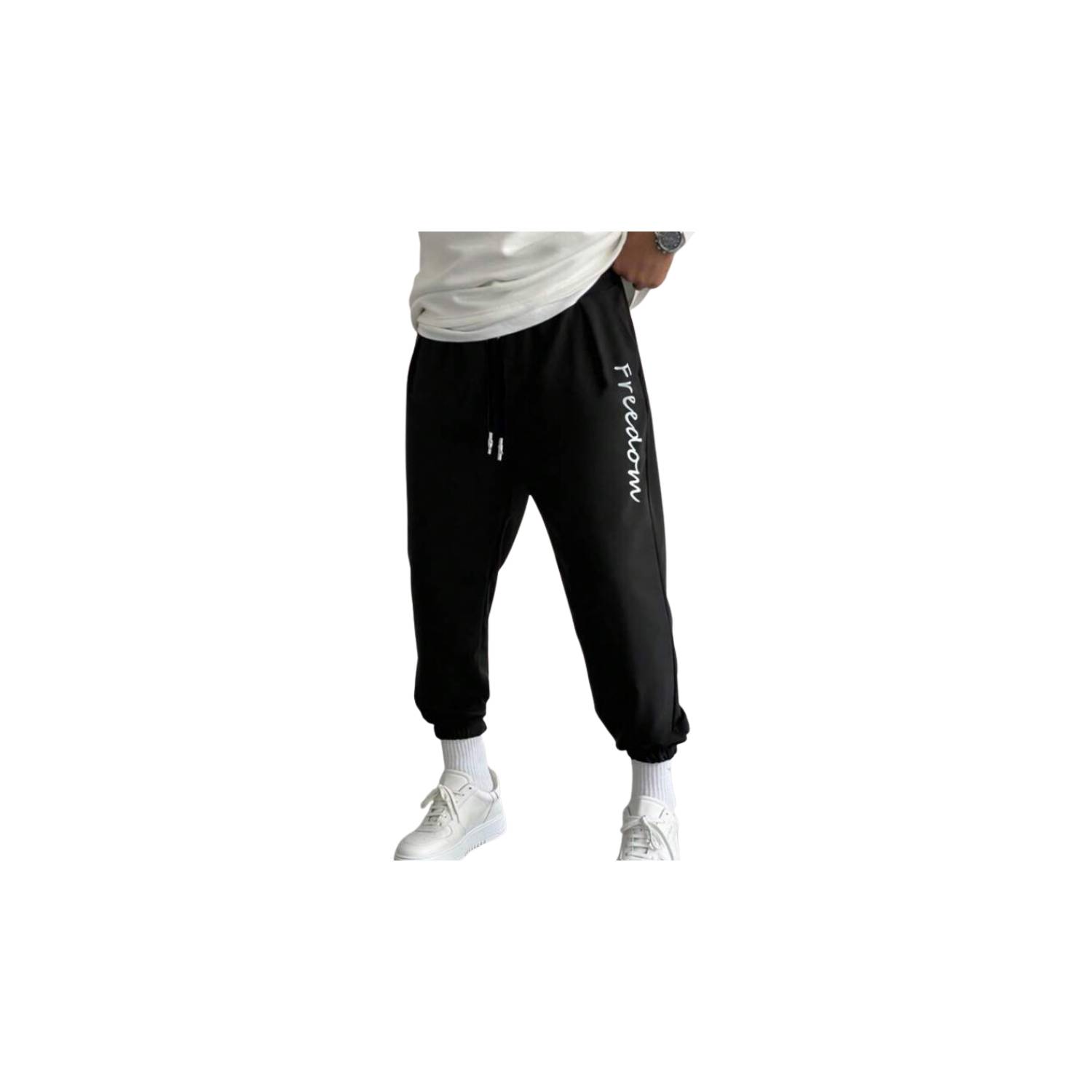 Hombres Pantalones deportivos con estampado de letra de cintura con cordón