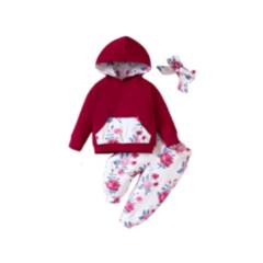 GENERICO - Pantalones deportivos con capucha con estampado floral para bebe