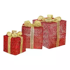 ANGELES DEL HOGAR - Decoracion navideña - Set de 3 Cajas de navidad con luz LED
