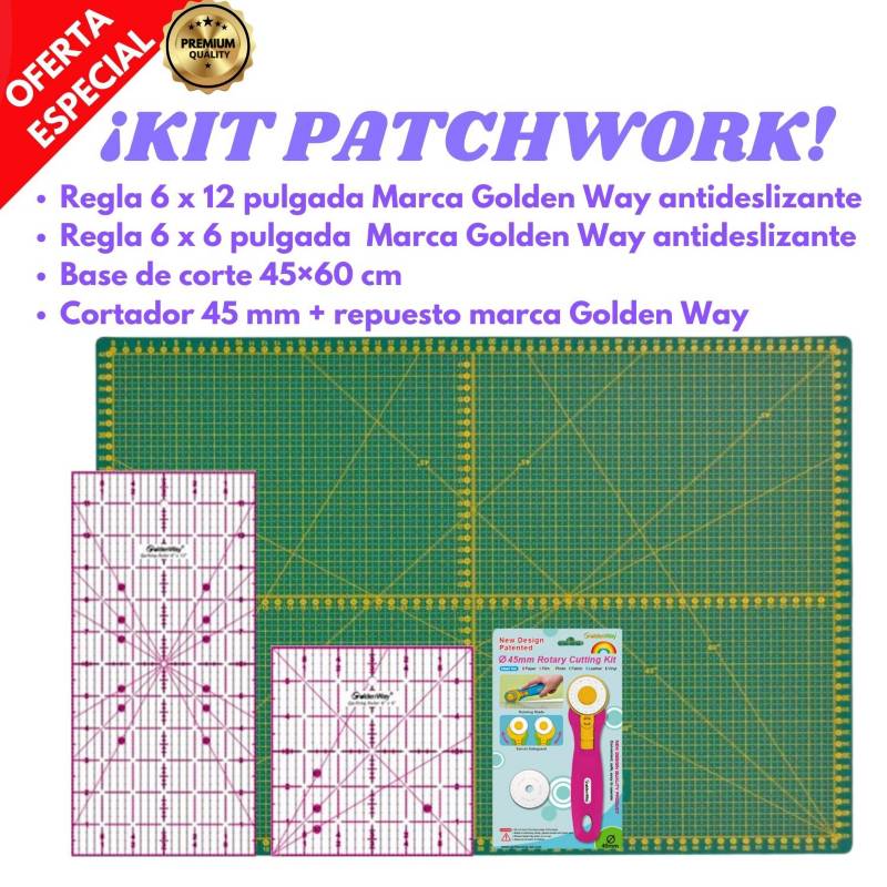 GENERICO - Kit Patchwork base 45×60 cm set reglas cortador repuesto