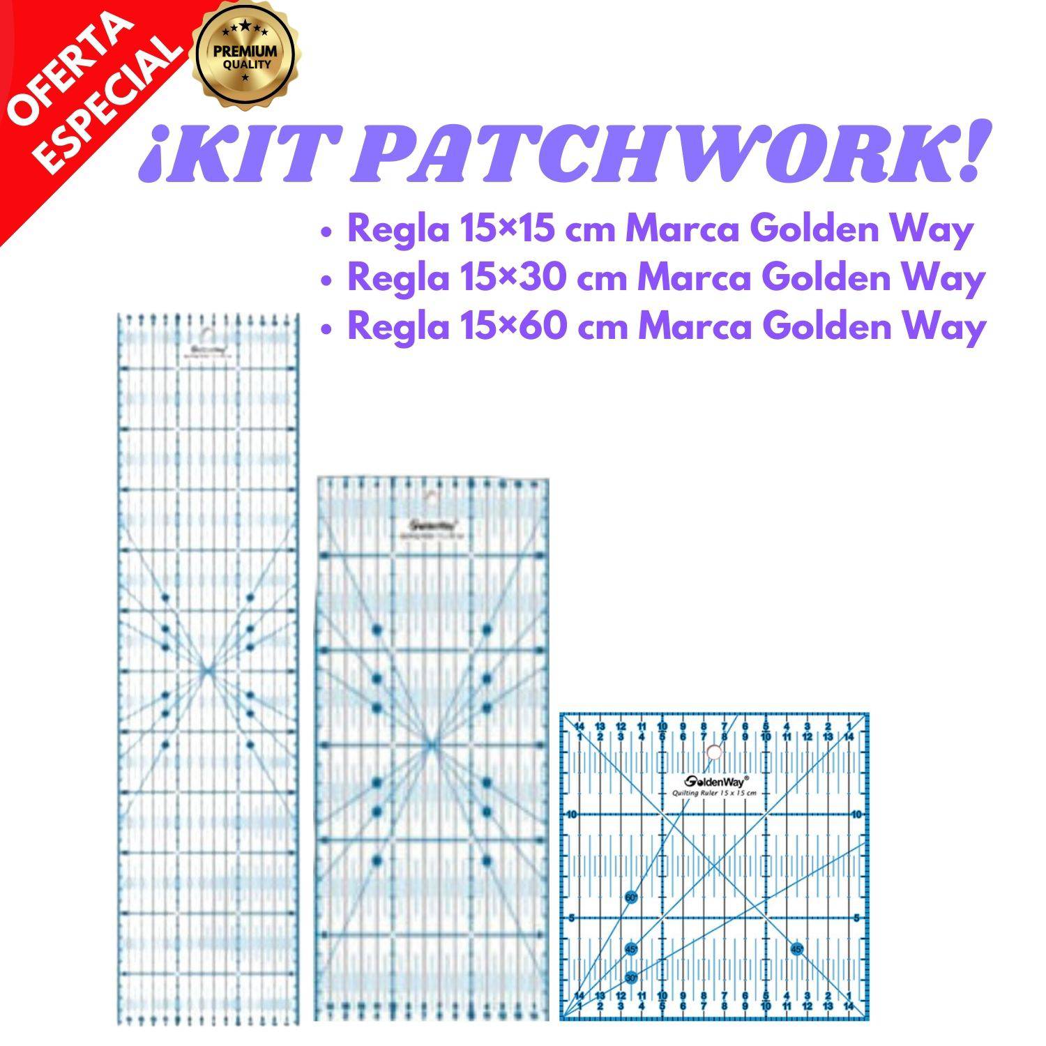 GENERICO Kit Set reglas antideslizante para patchwork en cm marca Golden  Way