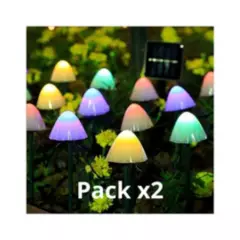 GENERICO - Pack X2 Luces Guirnalda Solar 10 Led Hongos 4 Mt Jardin Estacas