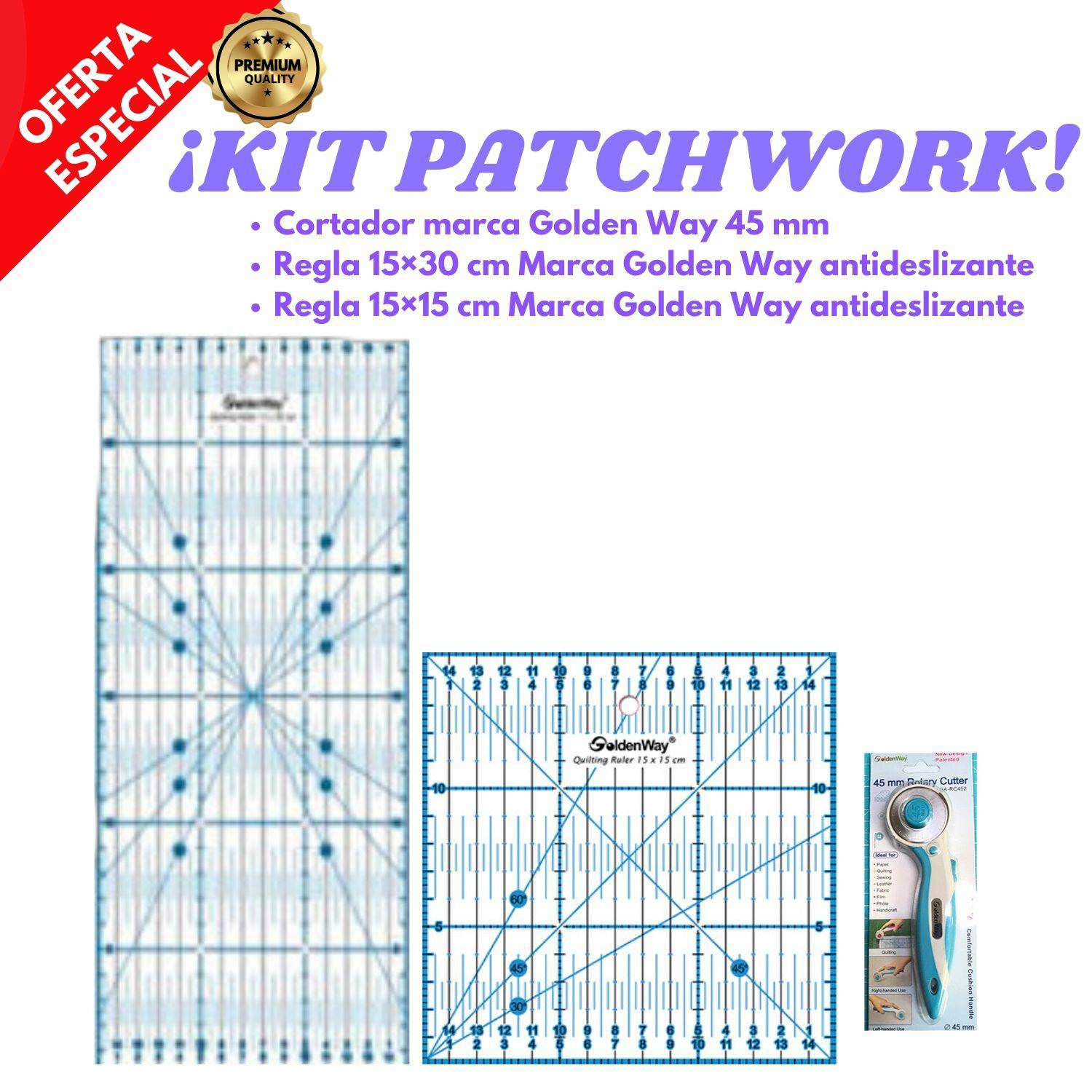 GENERICO Kit Patchwork Set reglas antideslizante en cm cortador Golden Way