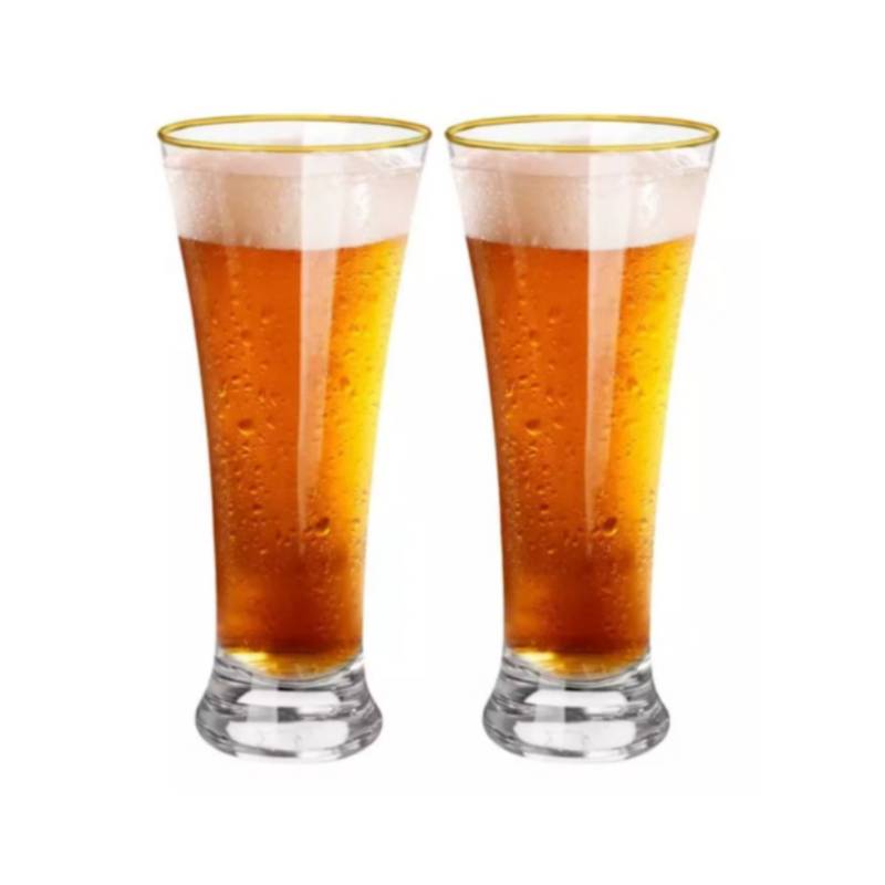 GLASSO - Set 2 Vasos Curve 420ml Beer Borde Dorado Cervecero Glasso