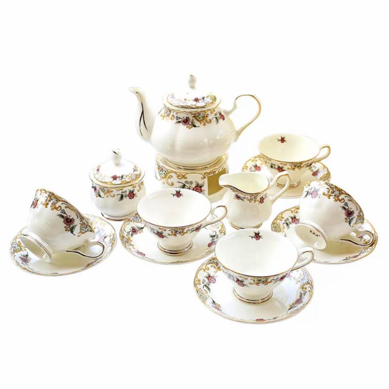 Set Tetera de 15 Piezas Juego de Porcelana café o Té Estilo Británico  GENERICO