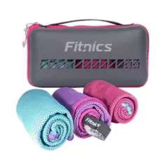 FITNICS - Toalla Microfibra Set de 3 Fitnics 100x30 Ejercicio +Estuche - Multicolor